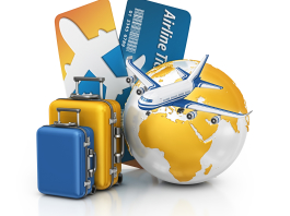 Gold and Blue Suitcases, Model Earth, Travel Documents